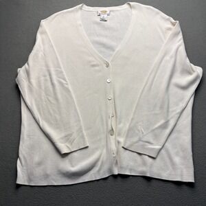Talbots Amanda Scott Cardigan Sweater Set Womens 3X 24W Cream White Knit V-Neck